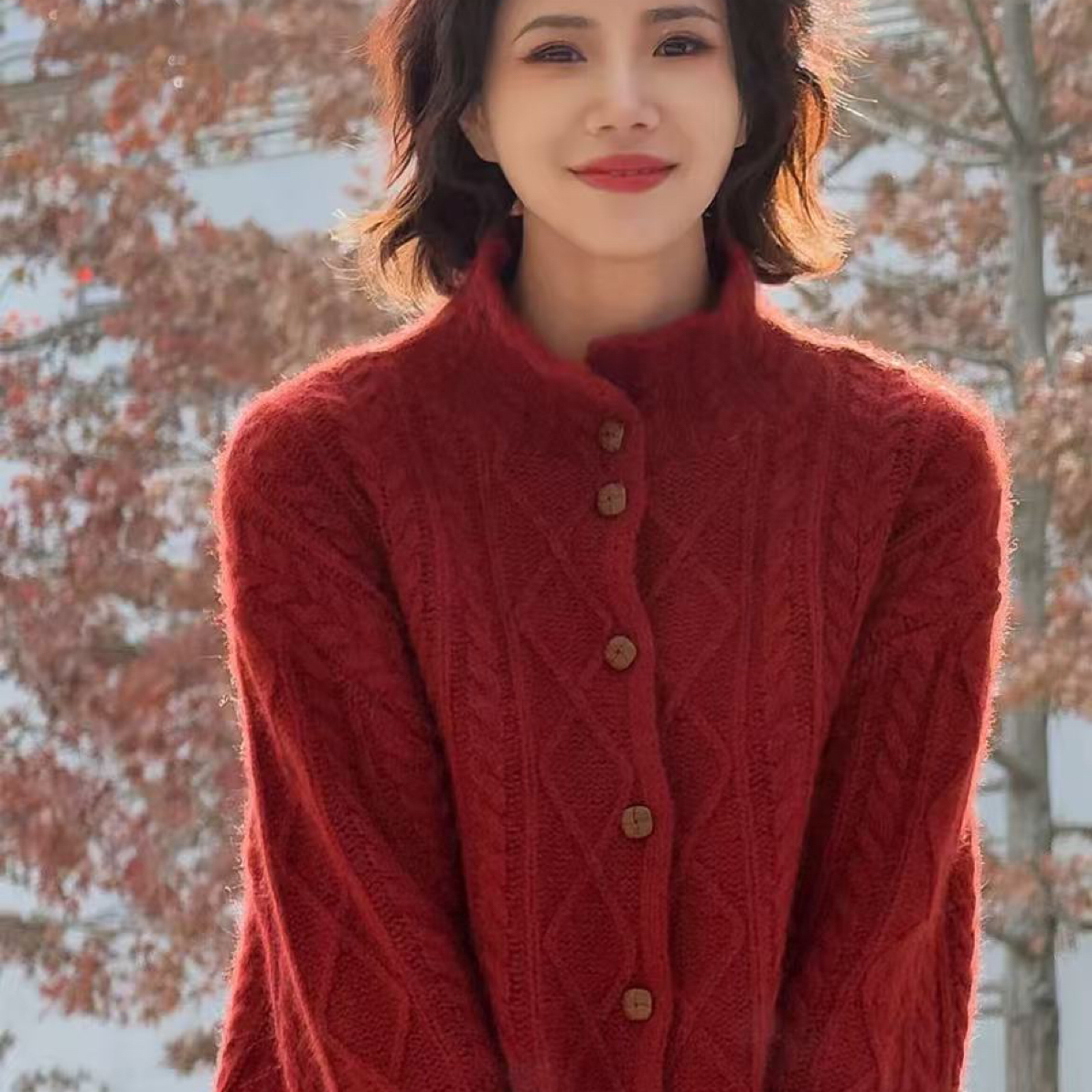 轻奢加厚开衫女POLO领翻领宽松毛衣外套针织上衣6653