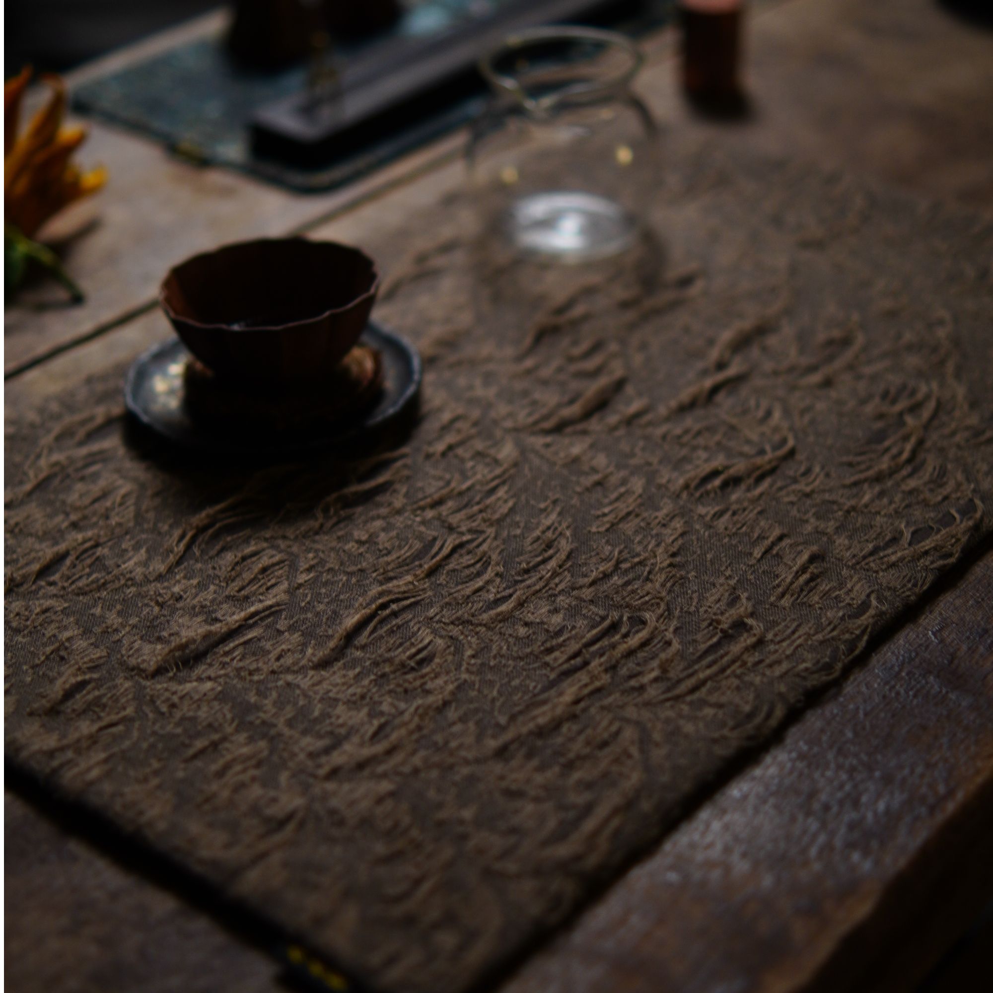 乔木手作 往昔 诧寂风茶席 吸水耐脏茶席 双层抽丝茶席 干泡茶席