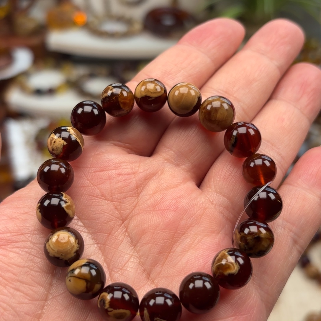 琥珀未镶嵌手链根珀溶洞妖花卡10+