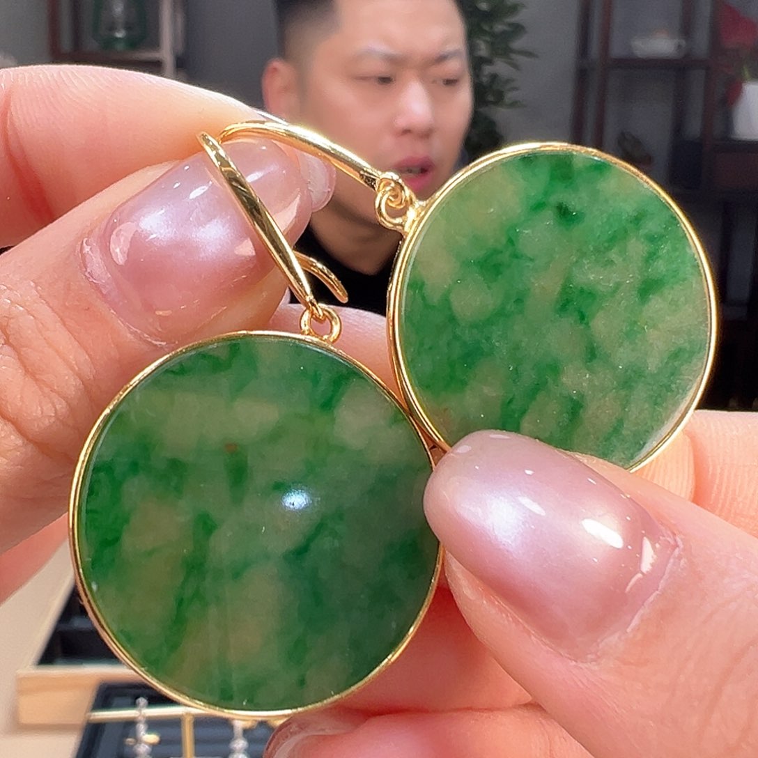 翡翠耳饰银S925镶嵌耳环39