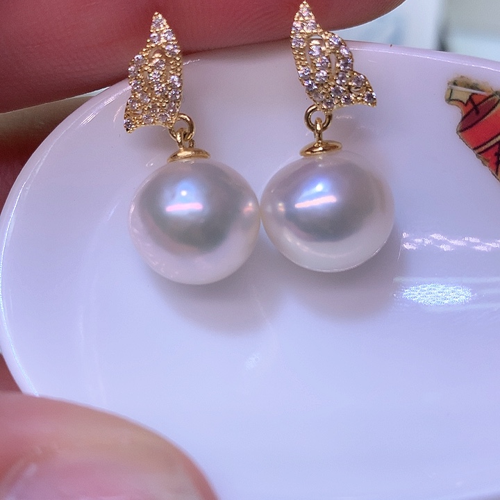 银S925镶嵌耳饰淡水珍珠