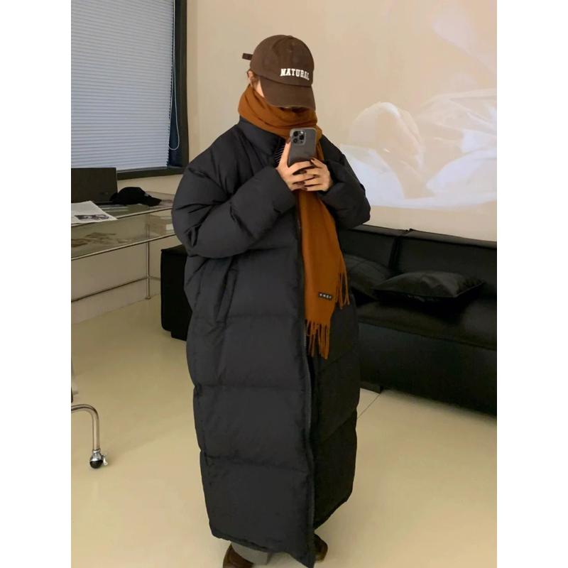 羽绒服女2025年冬季新款中长款过膝韩版宽松立领加厚情侣款大被子