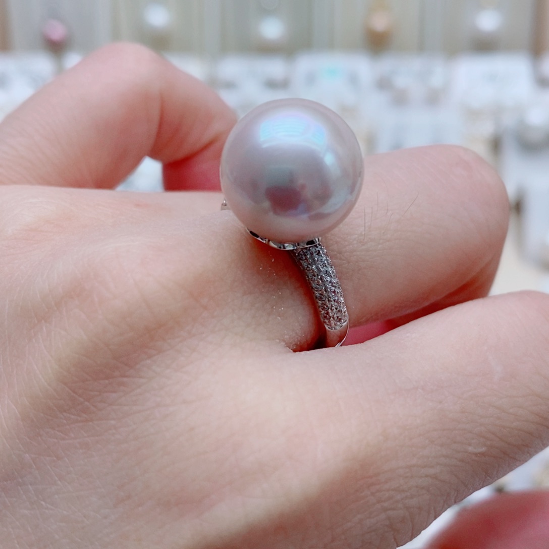 子****戒指银S925镶嵌淡水珍珠13.5mm