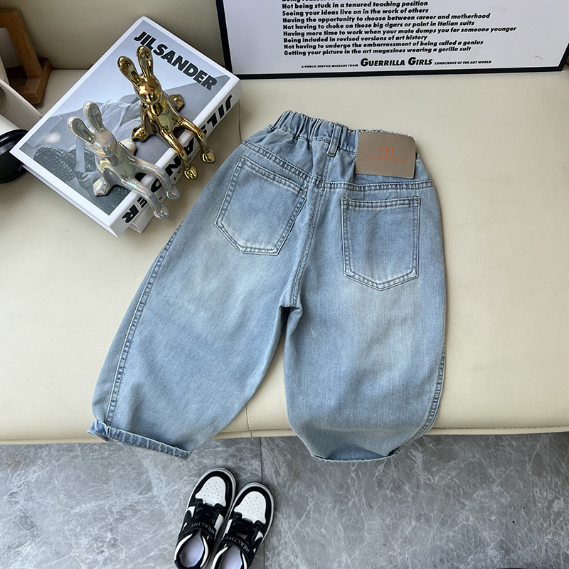 男童春夏季牛仔裤薄款防蚊裤儿童洋气九分休闲裤宽松中小童长裤子