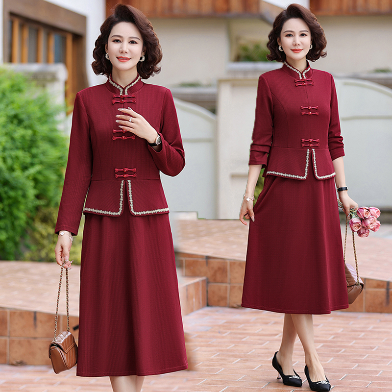 中长款大码婚宴礼服洋气妈妈装秋季长袖裙子时尚中年女装旗袍