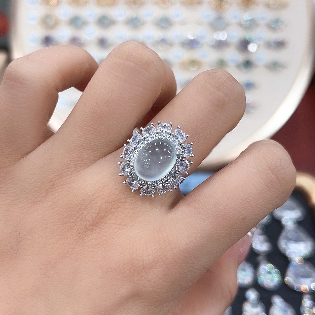 王***大蛇纹石玉银S925镶嵌戒指