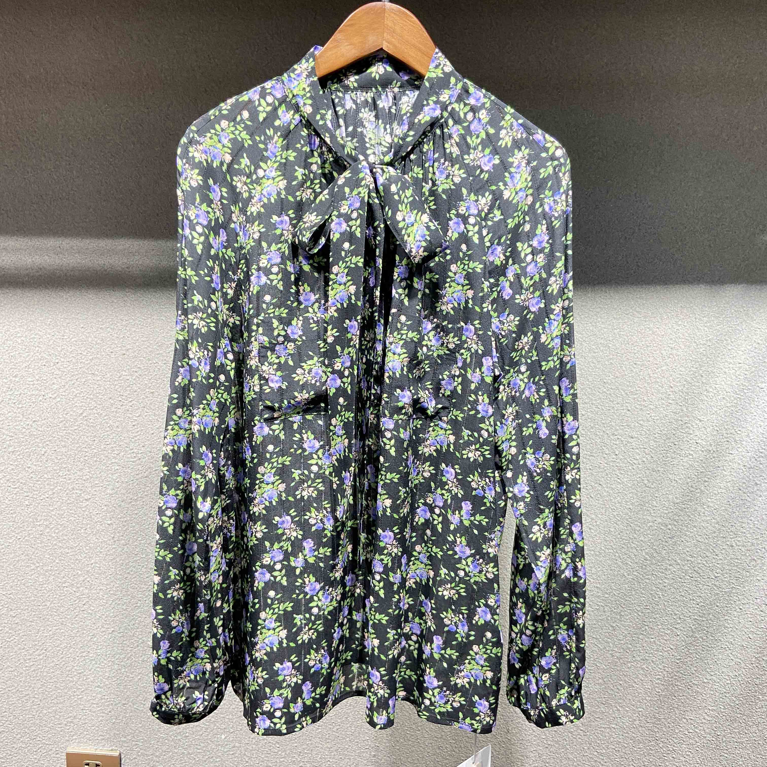 蝴蝶结系带领百搭真丝衬衫S9009242