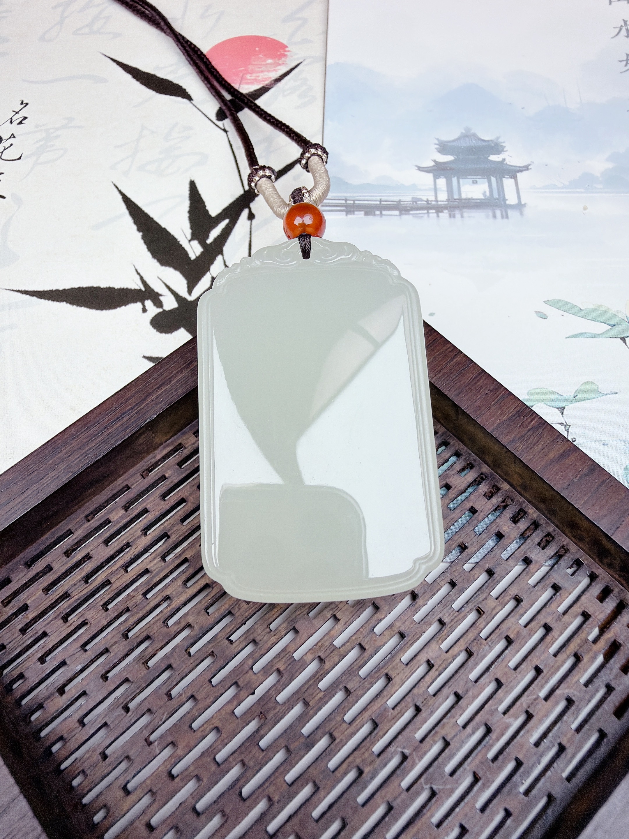 和田玉青海料无事牌素面和田玉吊坠