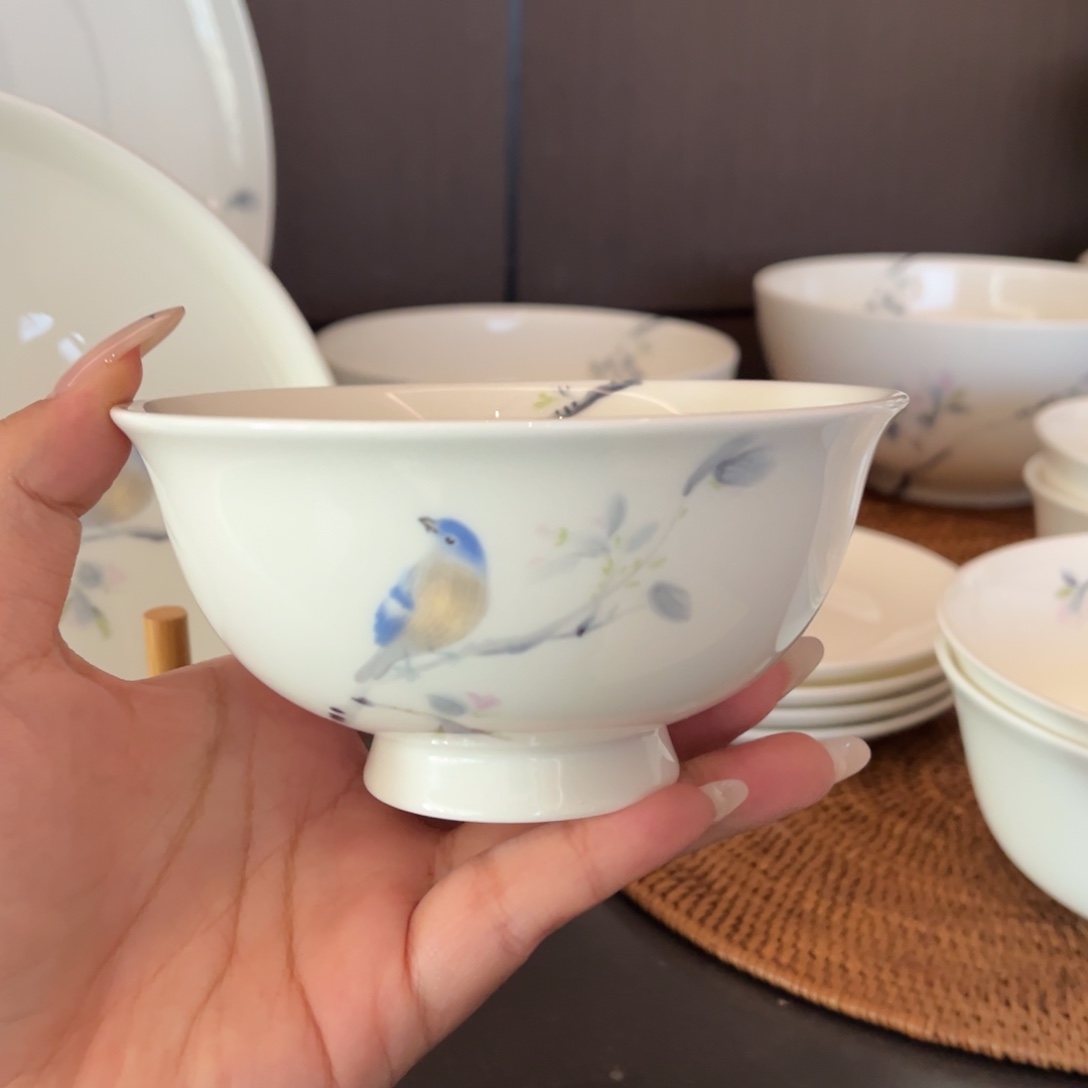 瓷片春风和雀高足碗