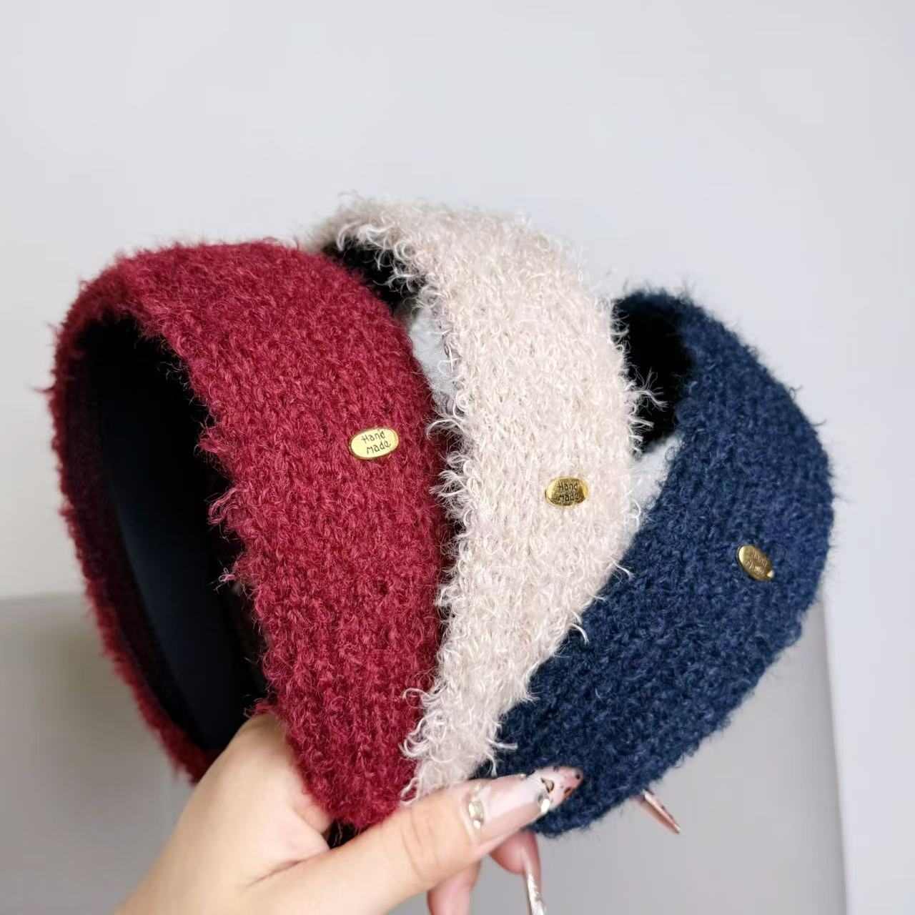 KQE/质感超好！针织毛绒金标宽边发箍法式气质百搭头箍发卡头饰简