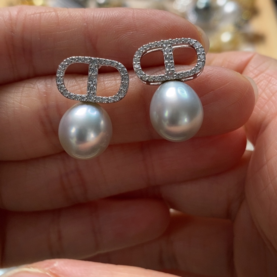 海水珍珠耳饰银S925镶嵌