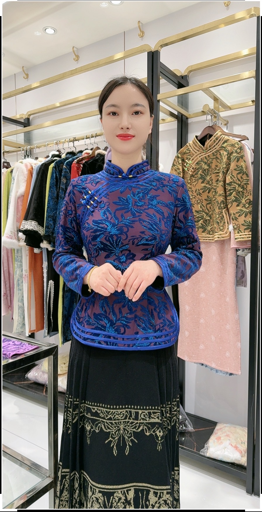 062-复古冬款加绒加厚三边显瘦旗袍小上衣（单件上衣）