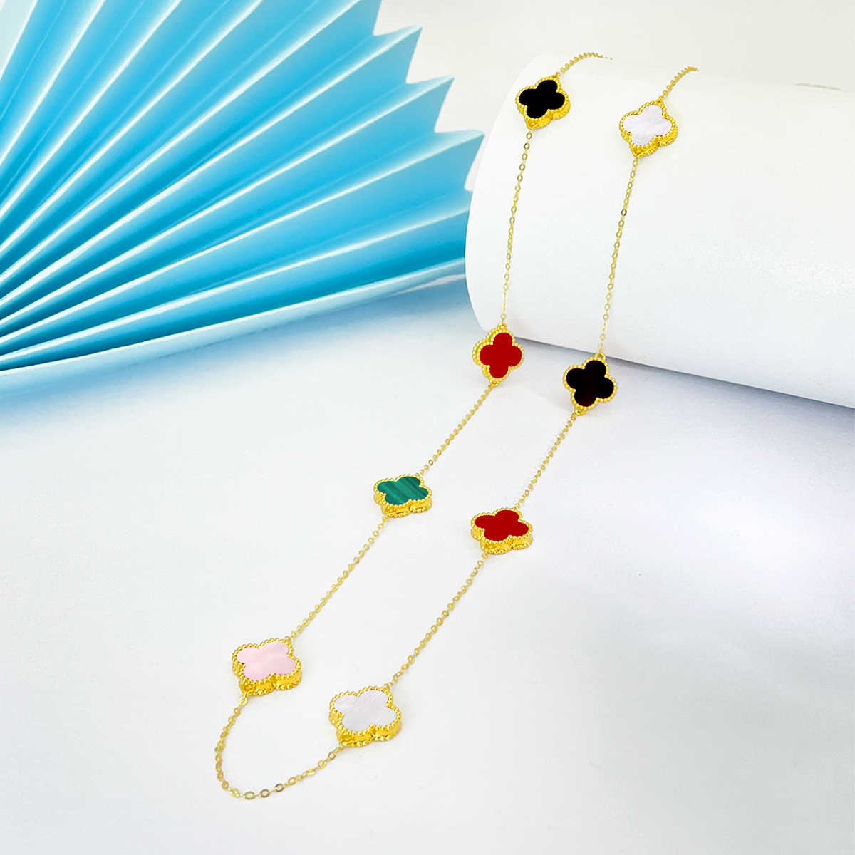 卡伊珠宝18K金五色八花十花四叶草项链多宝AU750彩金套链简约时尚