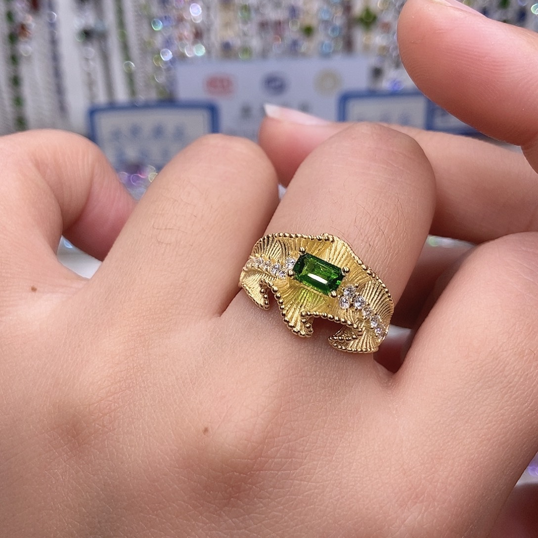 开口戒指银S925镶嵌透辉石