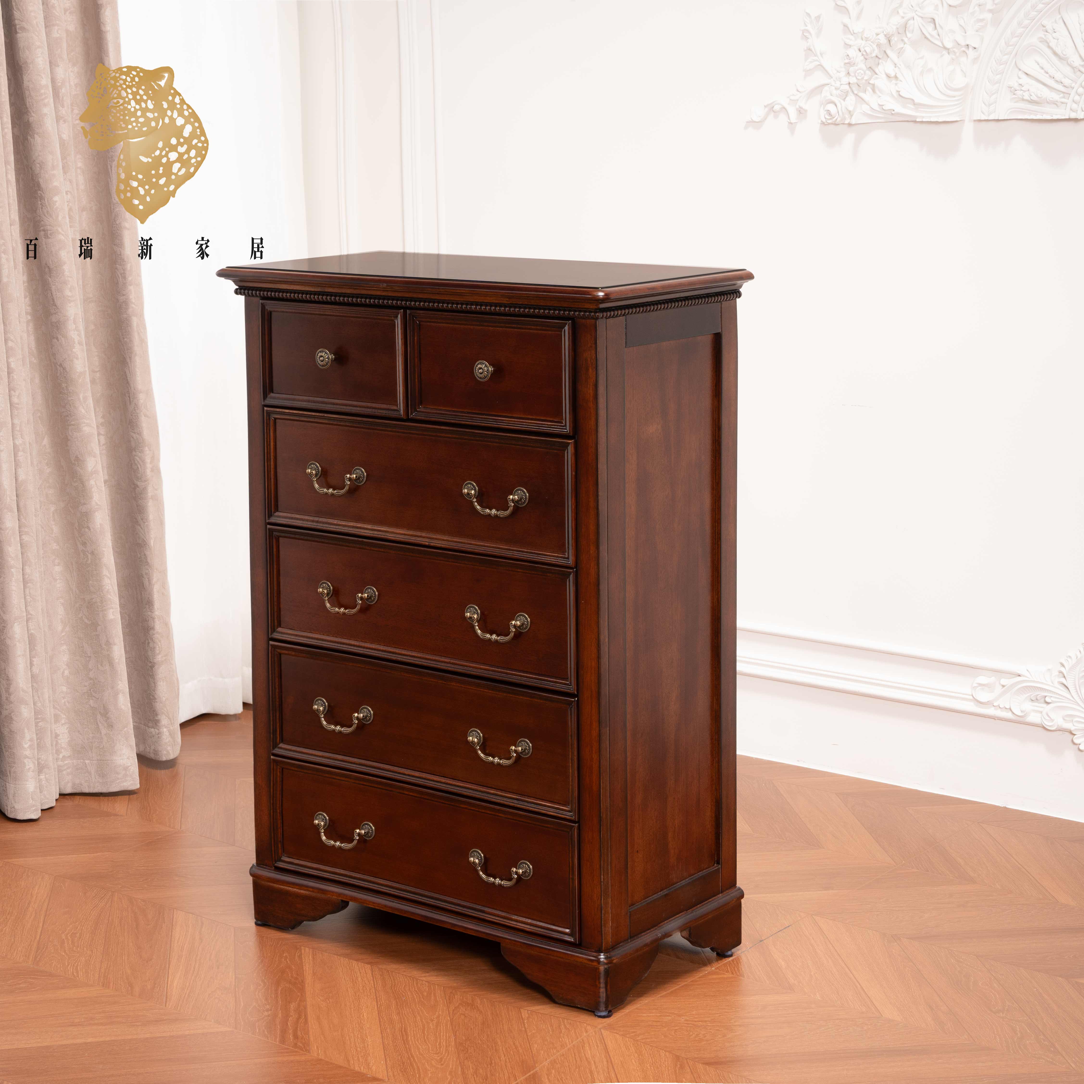 百瑞新美式实木12月新款六斗柜别墅客厅卧室抽屉柜-BRX2445