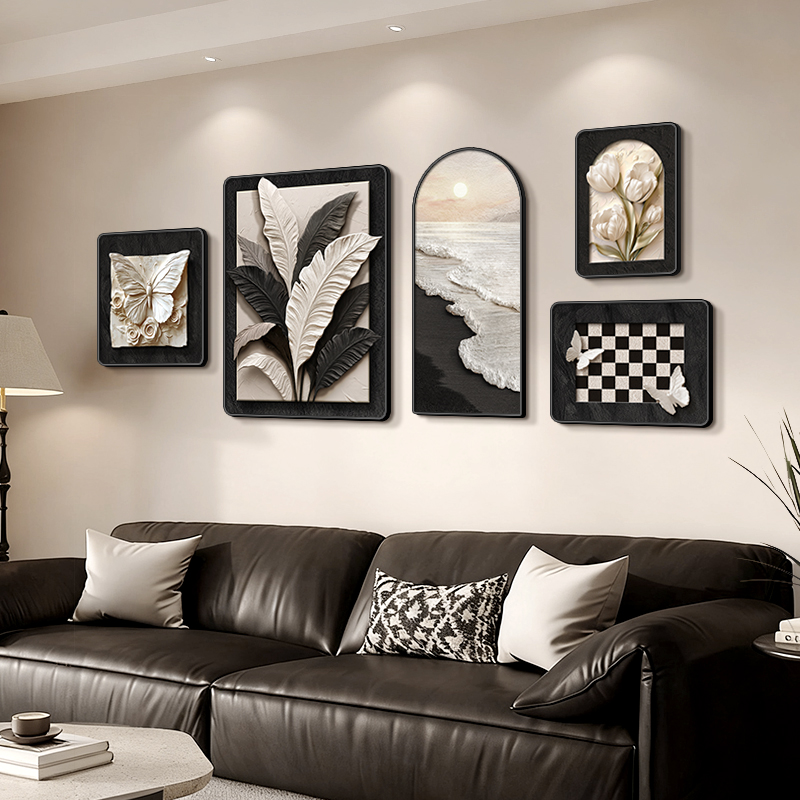 简约风客厅装饰画法式沙发背景墙组合壁画