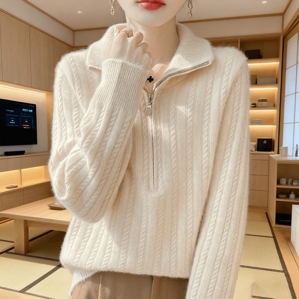 加厚100羊绒衫女款半拉链半高领时尚减龄2025气质针织羊毛衫女