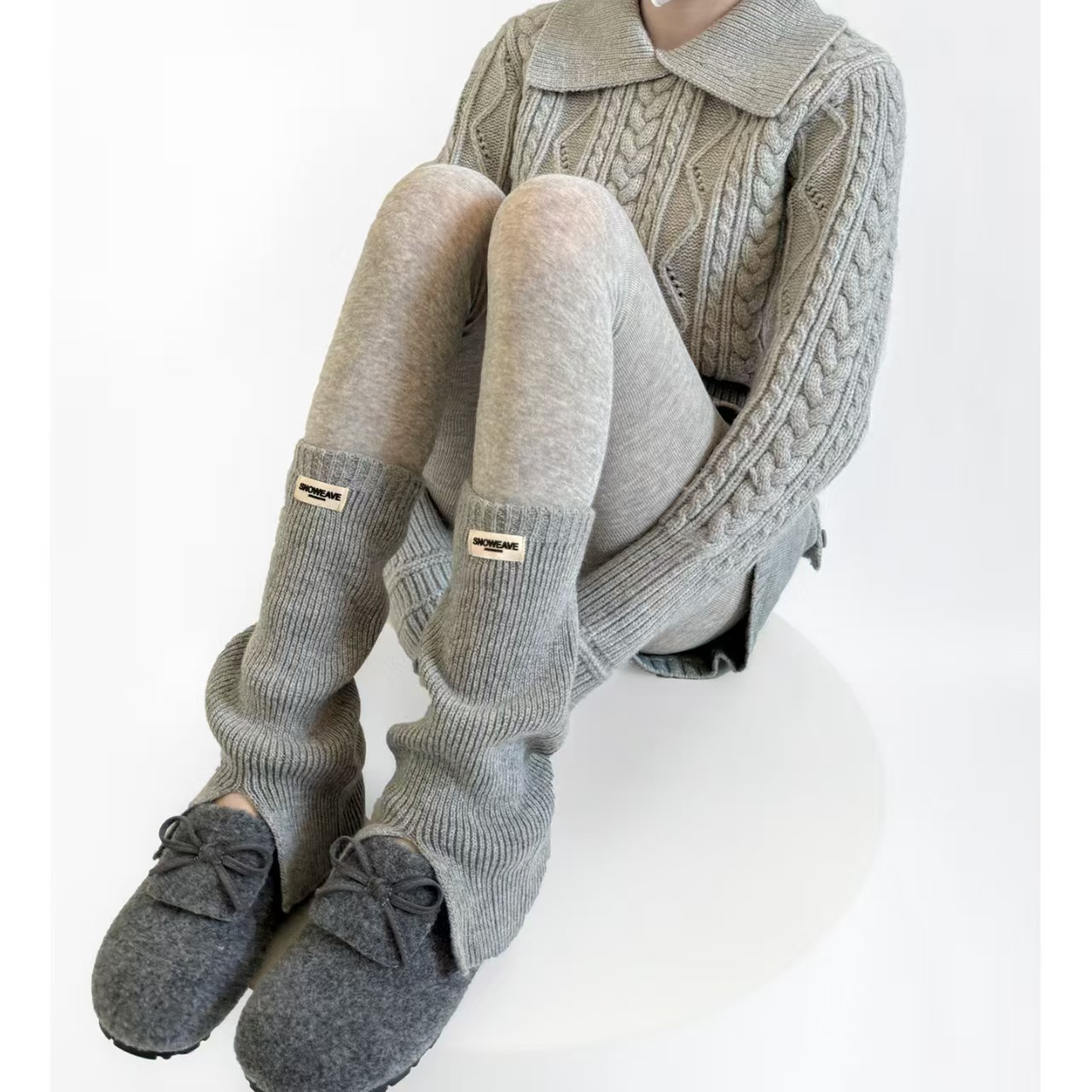 【多多袜套组合】公主请买！白色坑条连裤袜叠穿芭蕾风针织小腿袜