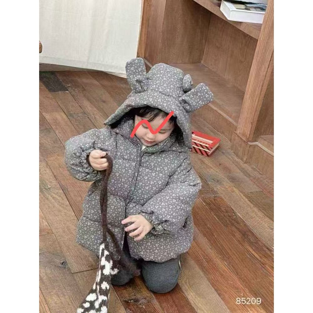 567-深灰碎花兔子耳朵云绒棉服