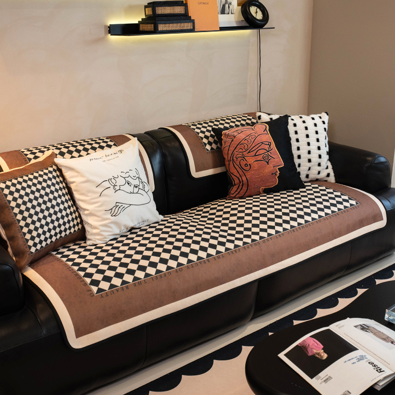 北欧现代格子冰丝沙发垫透气凉感防滑耐磨坐垫夏季夏天款沙发巾套