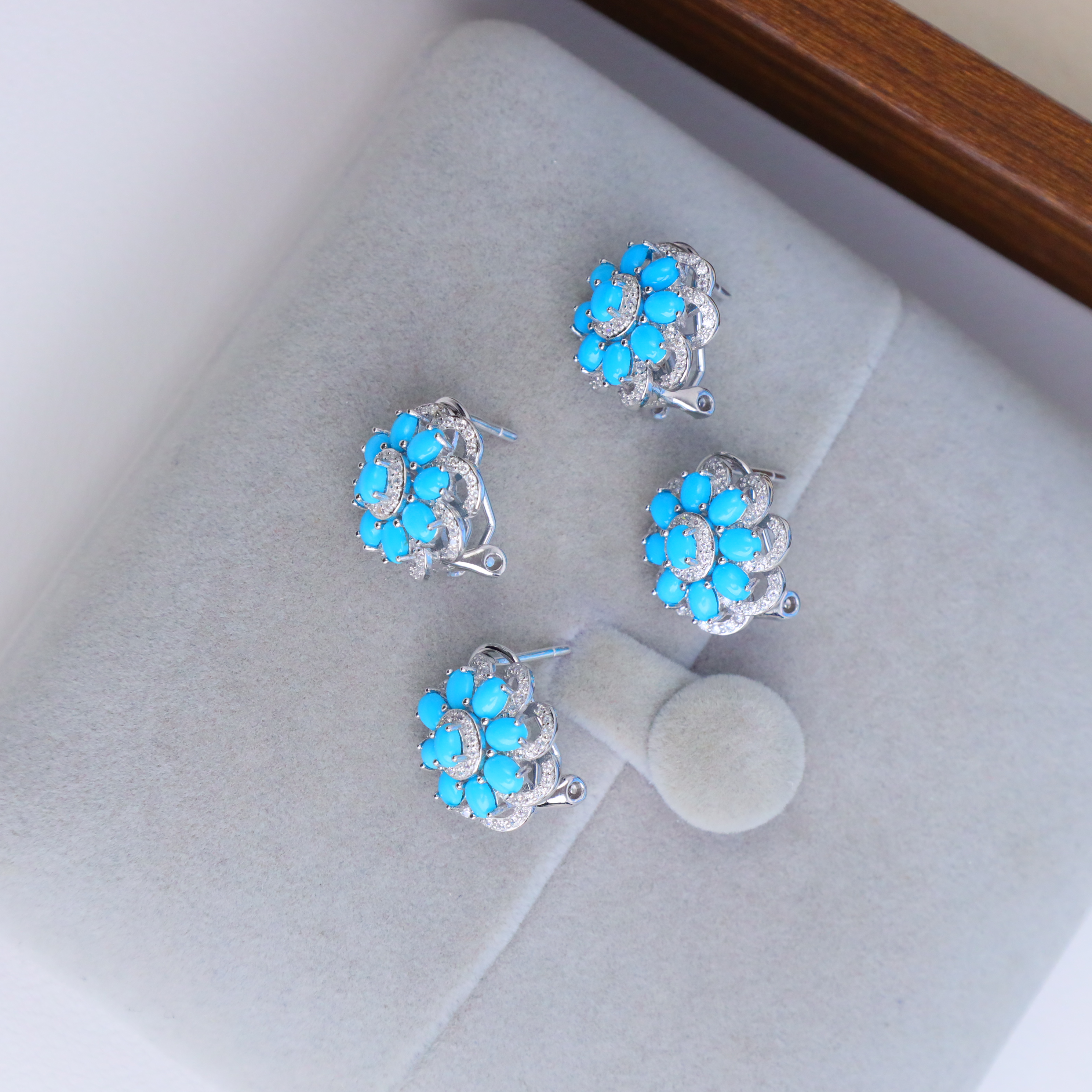 【琪琪珠宝】时尚绿松石雪花耳钉——多样性发货发一对