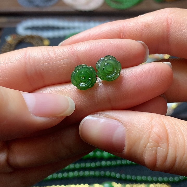 和田玉耳饰银S925镶嵌