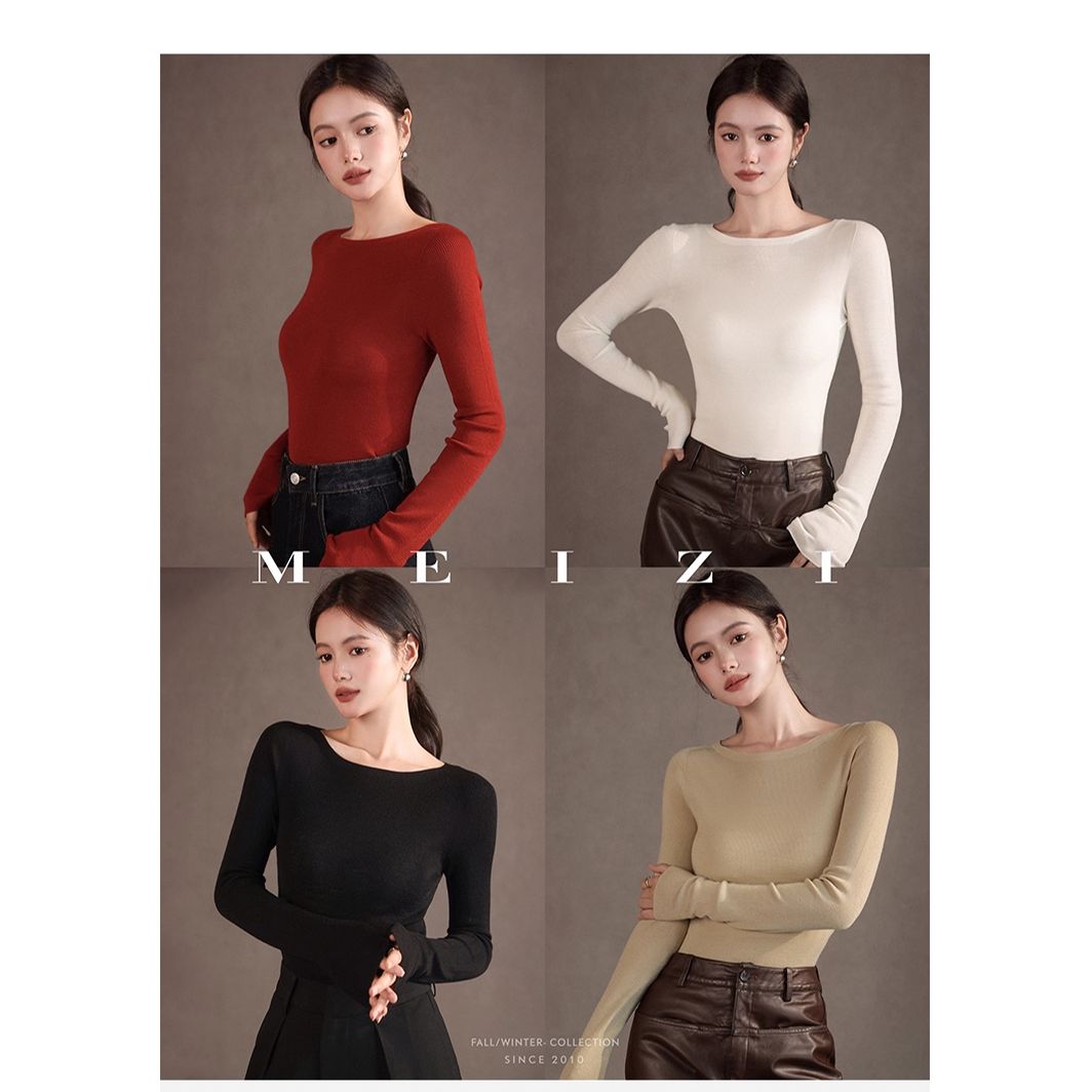 梅子熟了100美丽诺羊毛圆领打底衫无缝一体针织上衣女可机洗