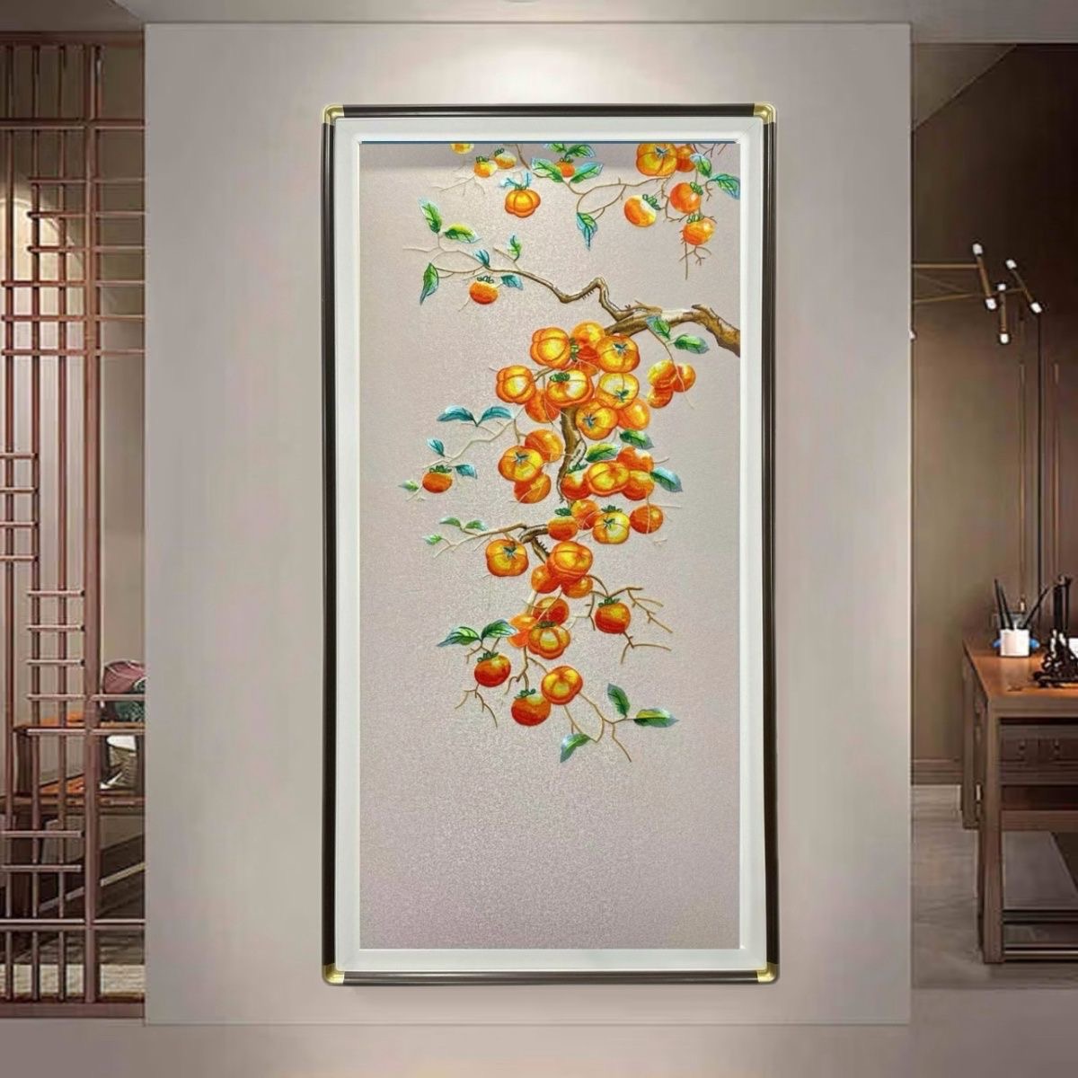 织锦绣绣柿柿如意新中式苏绣成品挂画入户玄关高端刺绣装饰画刺绣