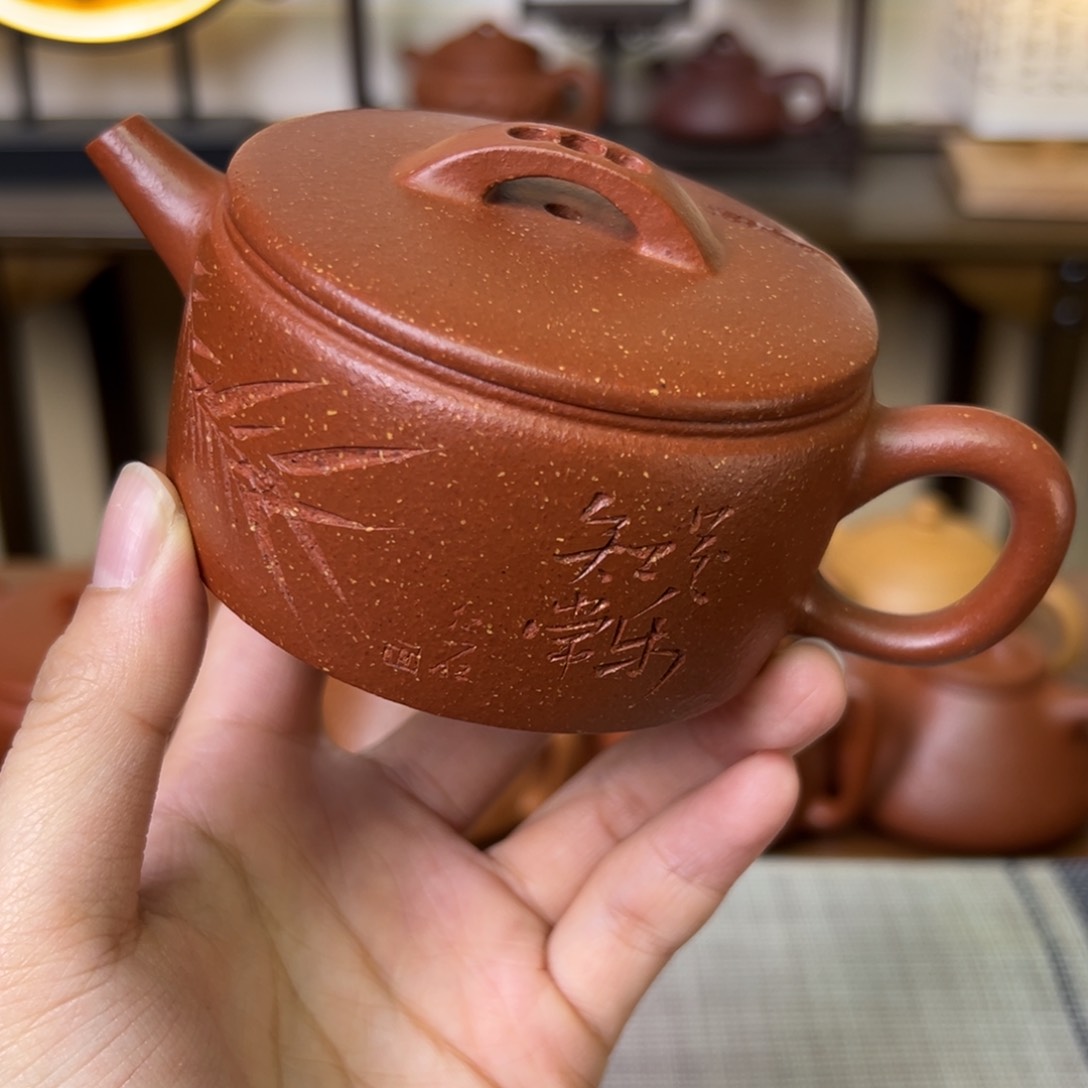 紫泥茶壶柿***～紫砂壶一片瓦红降坡