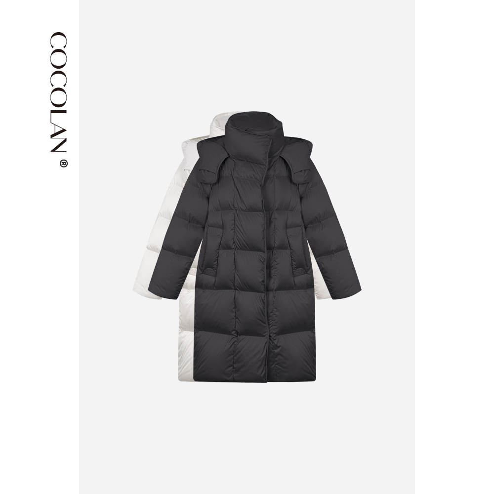 COCOLAN【柔珠鹅绒】95白鹅绒连帽长款大被子羽绒服女CL8YR8999