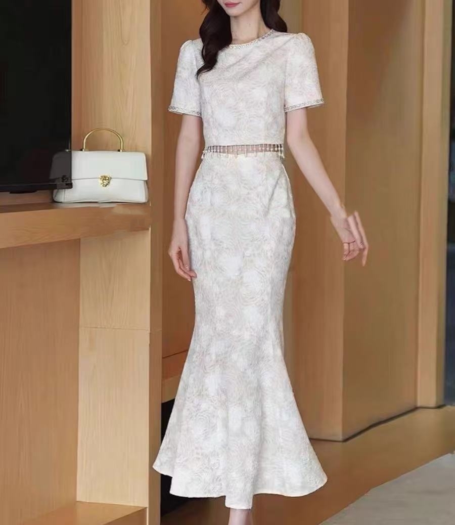 2597-A-3-4-4  新款法式漂亮套装裙设计感高级感鱼尾裙两件套夏季