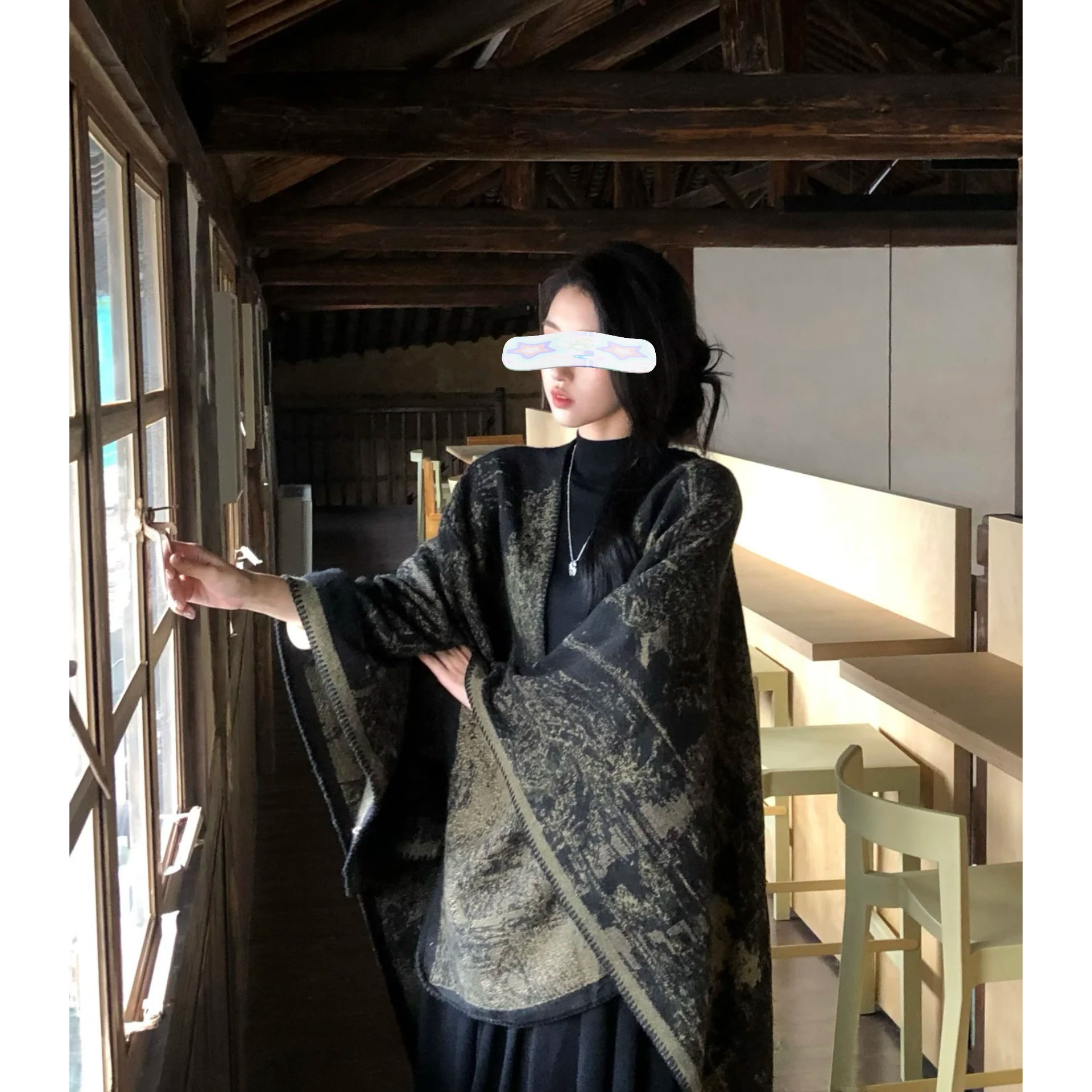 ZHU福（9zhu236#）「新中美学」水墨画斗篷双面织披肩12-19