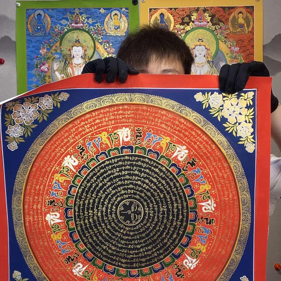 卷轴画纯手绘六字真言唐卡50