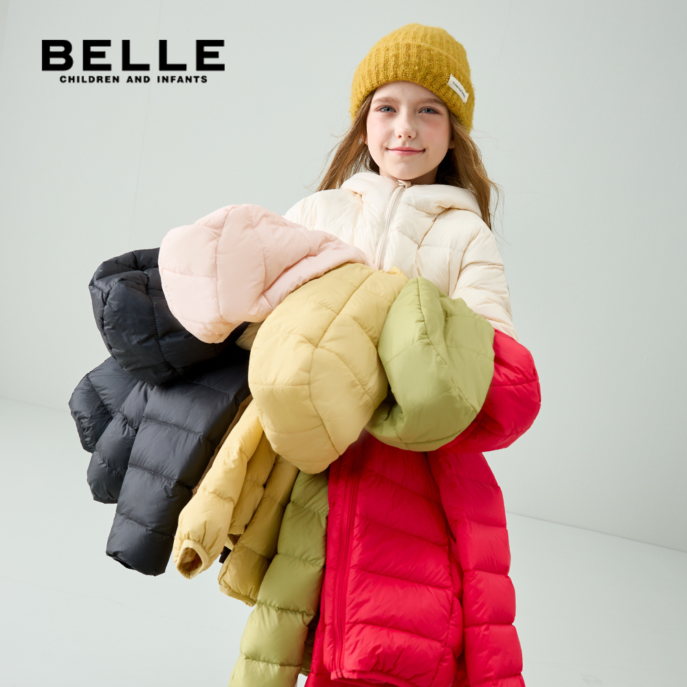 BELLE儿童轻薄羽绒服2025冬季中大童保暖亲子款童装外套