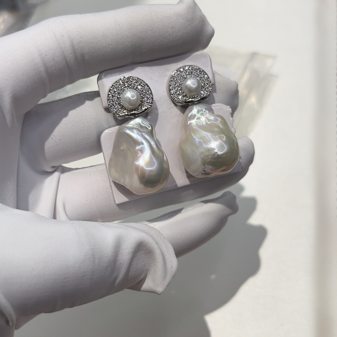 合金淡水珍珠耳饰