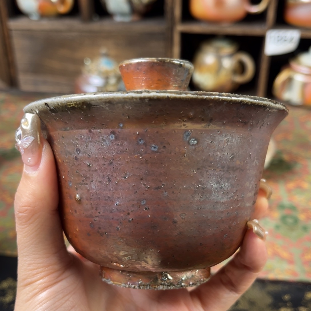 摆件柴烧茶器粗陶盖碗