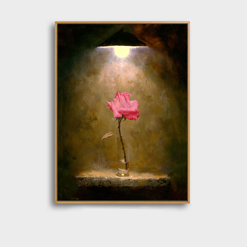 新品 《灯下玫瑰》客厅玄关餐厅小众艺术挂画法式中古风装饰画