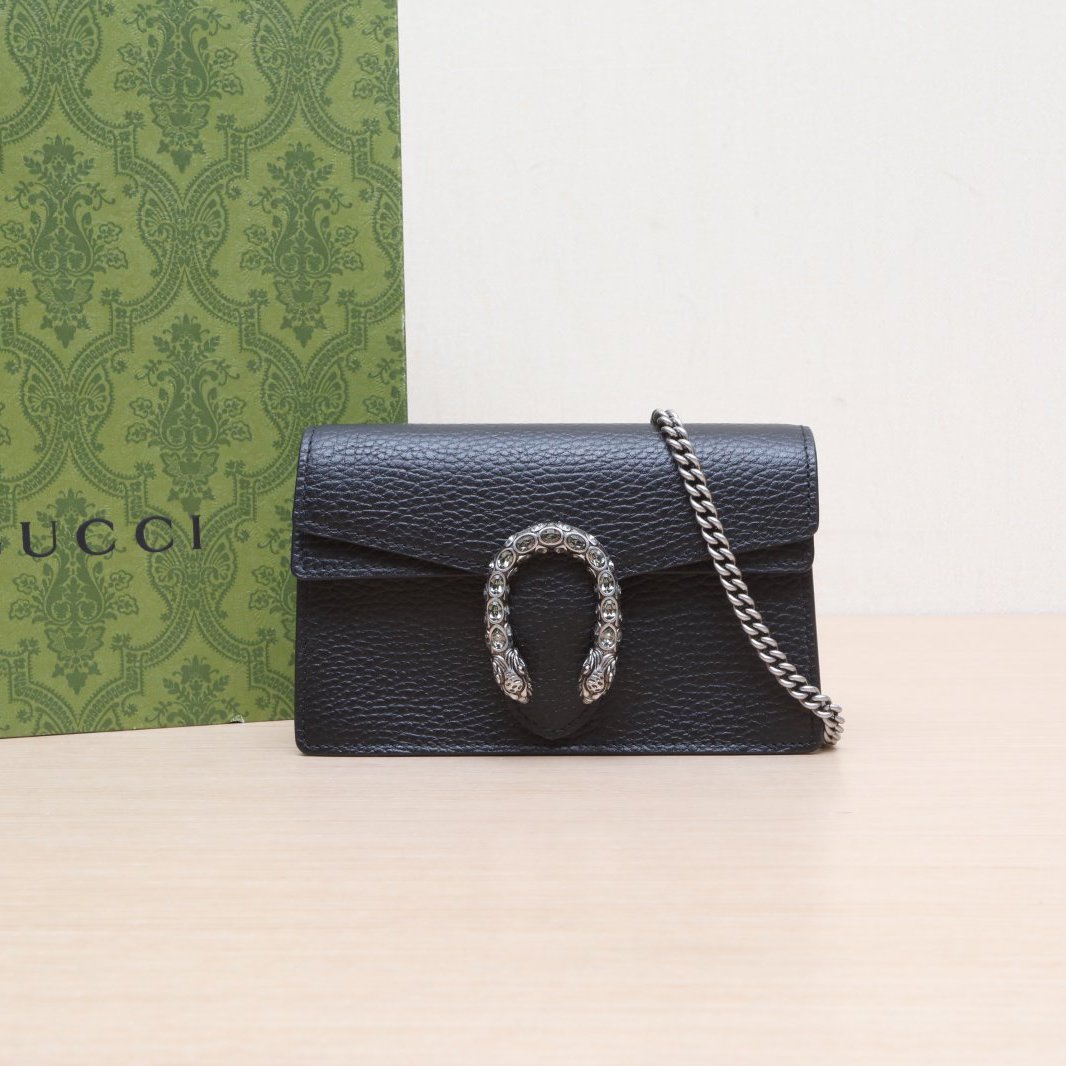 99新 GUCCI/古驰 小花柳 酒神 超Mini 16.5 黑色 皮革C 钻扣