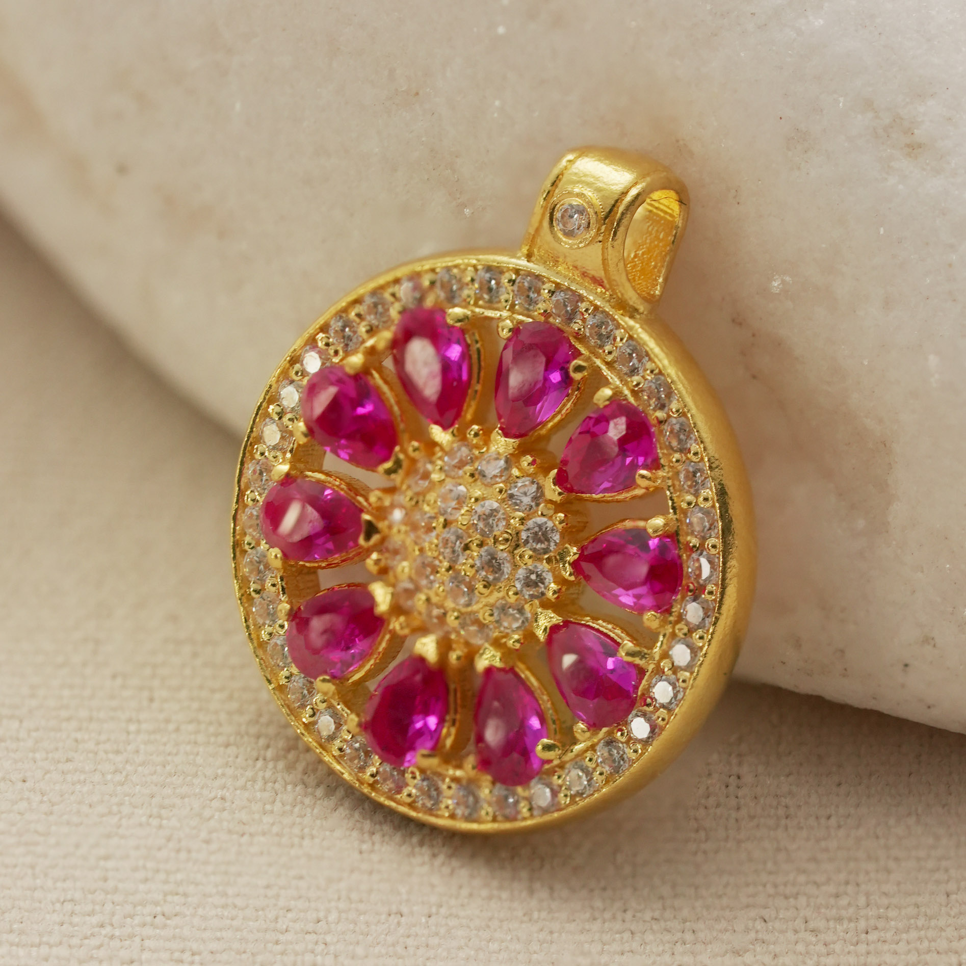 足金古法太阳花罗盘吊坠