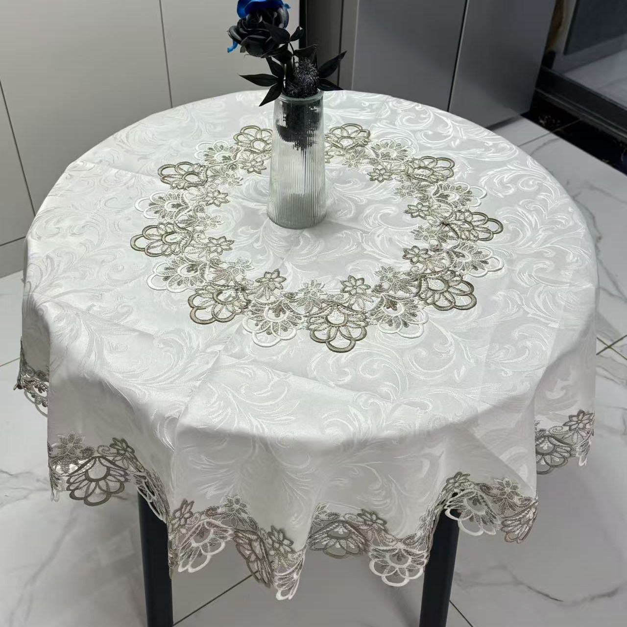 欧式轻奢1.3一1.5米贡缎百财风凰金色花开富贵牡丹涤棉方桌圆桌布