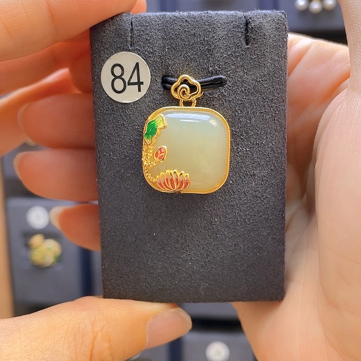 和田玉银S925镀金镶嵌颈饰