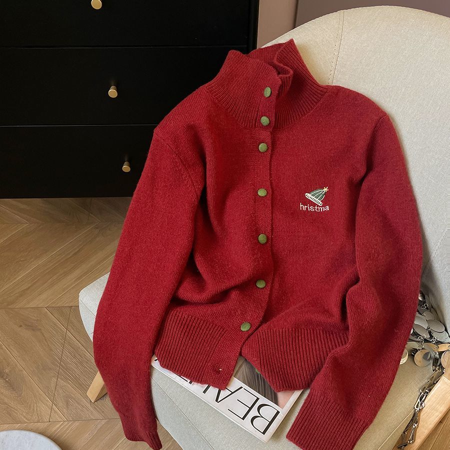 大码女装秋冬新款帽子刺绣设计针织开衫高级感洋气长袖上衣5411