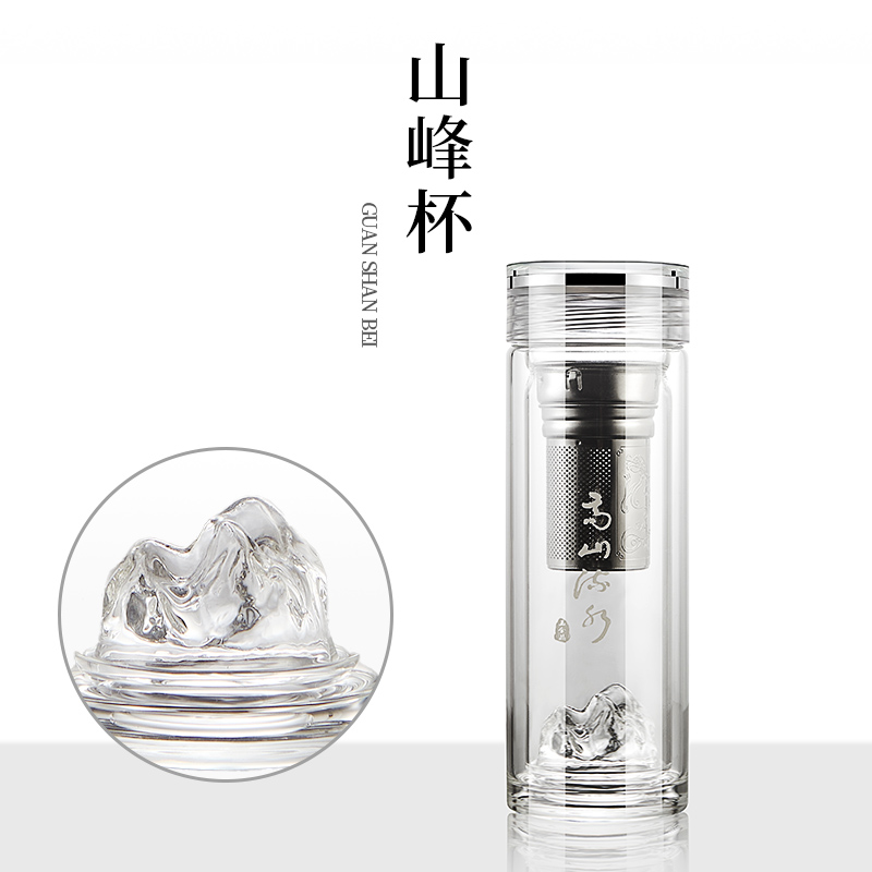 双层高端大气玻璃杯长网短网礼盒装高山流水山峰杯过年送礼礼盒杯