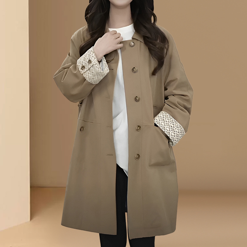 卡其色休闲风衣外套女中长款2025韩版宽松设计感小众小个子大衣