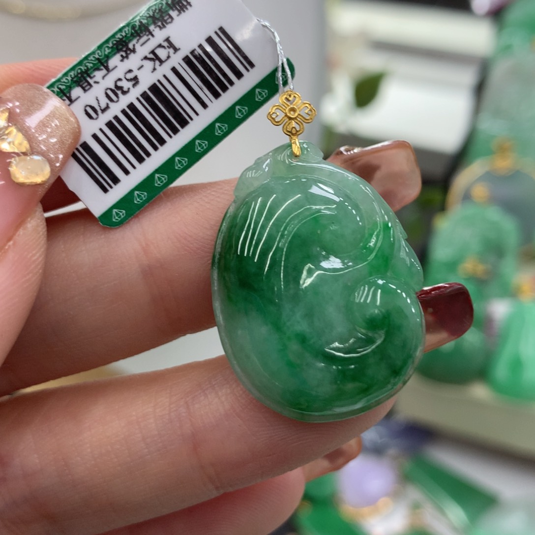 翡翠吊坠(不含链)18K金镶嵌