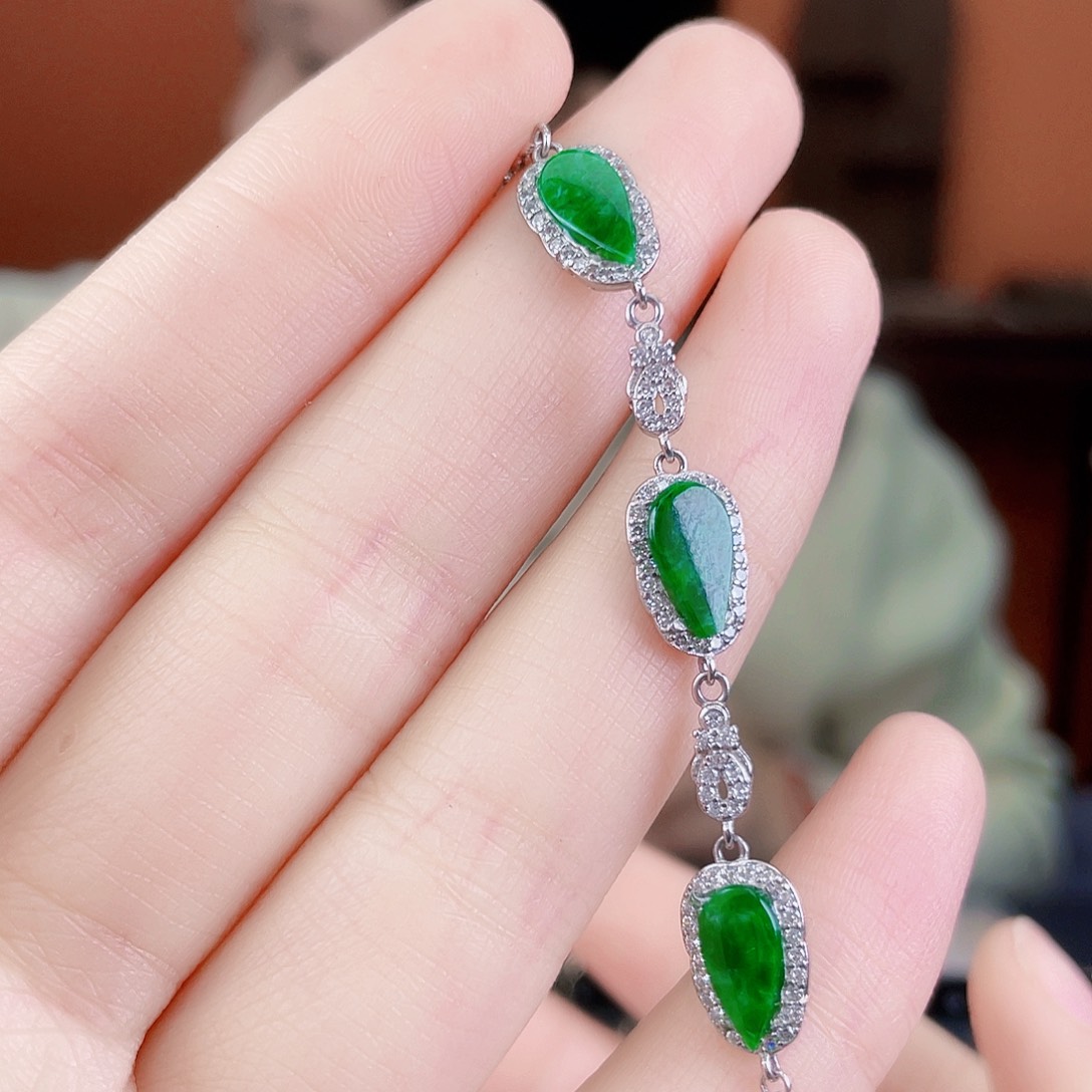 翡翠银S925镶嵌耳饰