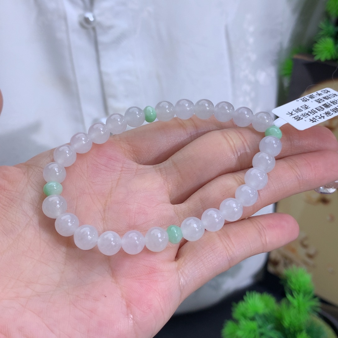未镶嵌翡翠手链卡6.8冰胶白冰手串