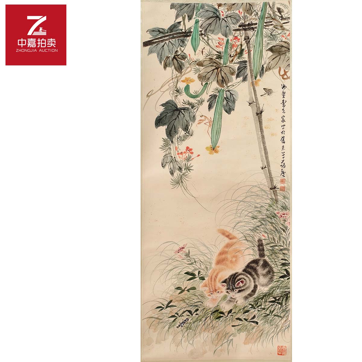 曹克家绘画立轴猫44x107 