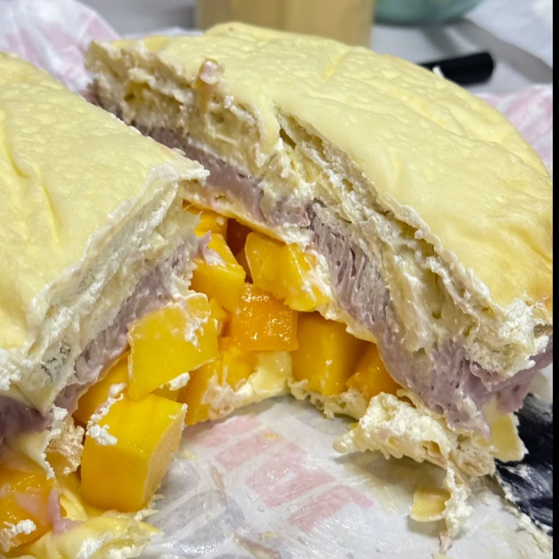 无蔗糖（100%芒果榴莲果肉）芒果芋泥（现蒸芋泥）榴莲蛋糕动物奶油千层