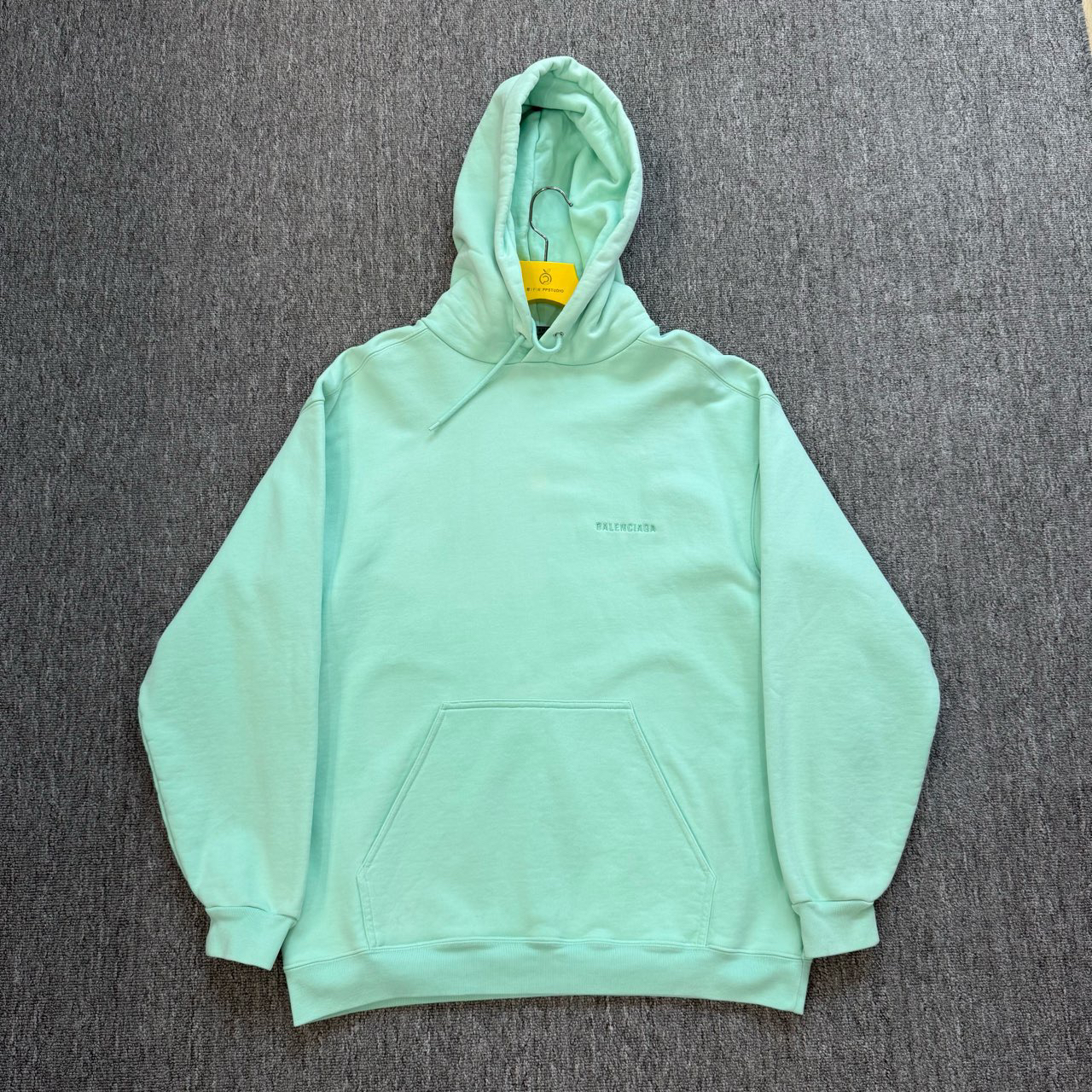 99新 Balenciaga/巴黎世家 薄荷绿刺绣logo卫衣/S码